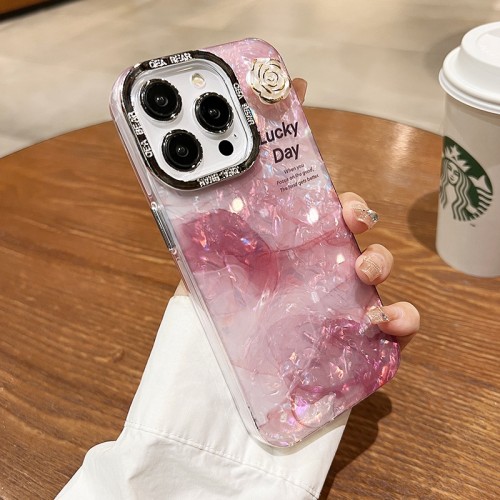 Shell Pattern Pink Marble 3D Flower With Bracelet Phone Case Anti-fall Protection For iPhone